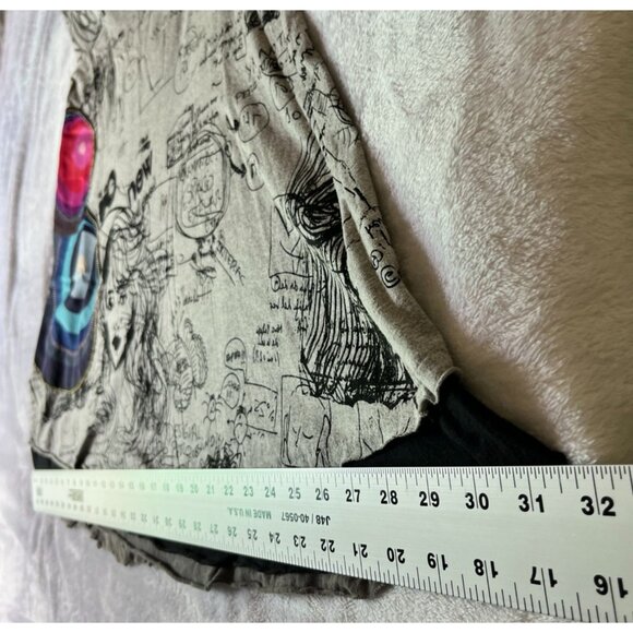 Desigual Women's Abstract Graphic Print A-Line Mini Dress Cap Sleeve V-Neck Gray - Picture 12 of 14